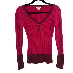 Arizona Jean‎ Co. Cotton Cable Knit Pink Henley Size L Bella Swan Y2K
